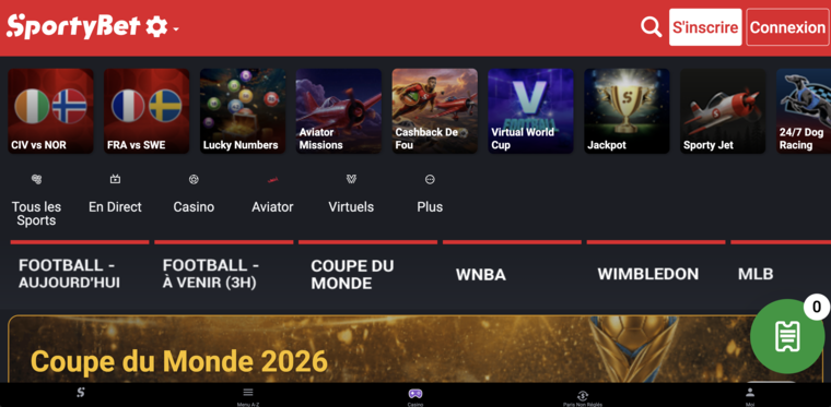 SportyBet Sénégal, page d'accueil paris sportifs